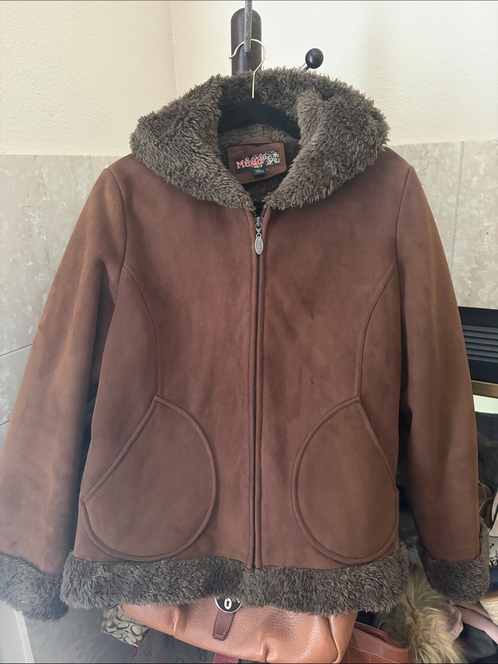 Mudd Brown Faux-Suede Teddy Jacket with Hood